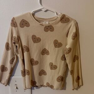 H&M Beige Ribbed Top with Heart Design